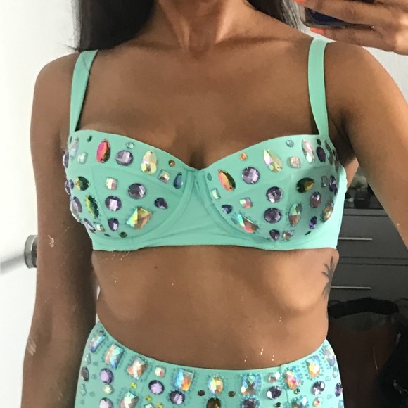 ASOS Gem Embellished Longline Bikini Top - Picture 3 of 5